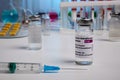 Astrazeneca Covid Vaccine Bottle and Syringe - Medical Lab Photo