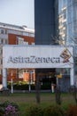 AstraZeneca, a big sign with the company logotype.