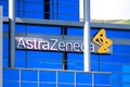 AstraZeneca logo on British-Swedish multinational pharmaceutical and biopharmaceutical company campus