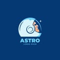Astro Abstract Vector Sign, Emblem, Icon or Logo Template. Space Suit Helmet and Astronaut Face Silhouette Looking at