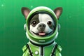 Astro-Pup: A 3D-Rendered Dog\'s Cosmic Ambitions Against Green Gradient Background