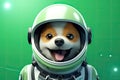 Astro-Pup: A 3D-Rendered Dog\'s Cosmic Ambitions Against Green Gradient Background