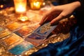 Astrologer calculates natal chart and makes a forecast of fate.Tarot cards. Esoteric background. Fortune telling, tarot