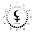 Astrologic symbol of lilith or black moon isolated on white