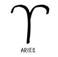 Astrological Aries zodiac sign. Hand drawn vector illustration. Simple ink sketch art. Horoscope sign. Black color Royalty Free Stock Photo