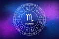 Scorpio zodiac sign. Abstract night sky background. Scorpio icon on blue space background Royalty Free Stock Photo