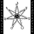 Astrological heptagram of planetary week with Earth globe inside Royalty Free Stock Photo