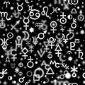 Astrological hieroglyphic signs, Mystic kabbalistic symbols (seamless pattern).