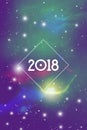 Astrological New Year 2018 Greeting Card or Calendar Cover on Cosmic Background. Sacred Geometry Christmas Vector Design
