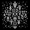 Astrological set Ã¢ââ20 (astrological signs and occult mystical symbols), celestial pattern with stars.