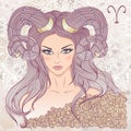 Astrological sign of Aries as a portrait of beautiful girl Royalty Free Stock Photo
