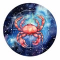 The astrological sign of Cancer. The color is blue, watercolor illustration. Starry sky, zodiac sign Cancer Royalty Free Stock Photo