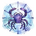 The astrological sign of Cancer. The color is blue, watercolor illustration. Starry sky, zodiac sign Cancer Royalty Free Stock Photo