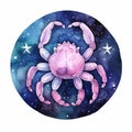 The astrological sign of Cancer. The color is blue, watercolor illustration. Starry sky, zodiac sign Cancer Royalty Free Stock Photo