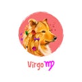 Digital art illustration of astrological sign Virgo. 2018 year of dog. Sixth of twelve zodiac signs. Horoscope earth element. Logo Royalty Free Stock Photo