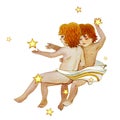 Astrological sign of the zodiac Gemini - two boys, isolated on a white background Royalty Free Stock Photo