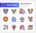 Astrological signs pixel perfect RGB color icons set Royalty Free Stock Photo