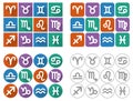 Astrological signs of the zodiac. Flat UI square icons with long shadow.