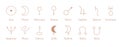 Astrological symbols of planets, aspects and nodes. Hand-drawn contour illustration.