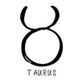 Astrological Taurus zodiac sign. Hand drawn vector illustration. Simple ink sketch art. Horoscope sign. Black color