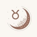 Astrological Taurus zodiac sign. Horoscope icon in boho minimalist style. Mystic vector illustration. Spiritual tarot Royalty Free Stock Photo