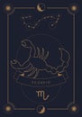 Astrological zodiac sign. Constellation and symbol. Poster illustration with moon and stars frame Royalty Free Stock Photo