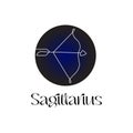 Astrological zodiac sign Sagittarius in line art style on dark blue Zodiak astrology symbol Royalty Free Stock Photo