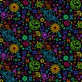 Astrological Zodiac Signs Neon Seamless Pattern