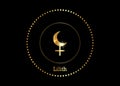 Astrology Alphabet, Lilith Black Moon, false fictive moon, apogee point of lunar orbit empty focus. Hieroglyphics character sign,