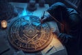 Astrology. Astrologer calculates a natal chart and makes a forecast of fate. Astrological forecast, mysticism, science