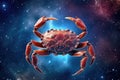 Astrology calendar. Crab magical zodiac sign astrology. Esoteric horoscope and fortune telling concept. CANCER zodiac in universe
