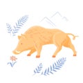 Astrology Chinese Wild Boar vector illustration. Magic zodiac sign, symbol,