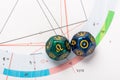 Astrology Dice with zodiac symbol of Leo Jul 23 - Aug 22 and its ruling celestial body the Sun Royalty Free Stock Photo