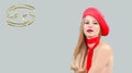 Astrology and horoscope, Cancer Zodiac Sign. Beautiful woman in red beret Royalty Free Stock Photo