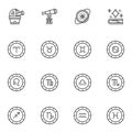 Astrology horoscope line icons set