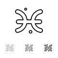 Astrology, Horoscope, Pisces, Greece Bold and thin black line icon set