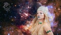 Astrology and horoscope, Pisces Zodiac Sign. Beautiful woman Pisces on the galaxy background
