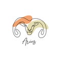 Astrology horoscope symbol zodiac Aries sign in line art style boho color Royalty Free Stock Photo