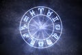 Astrology and horoscopes concept. Astrological zodiac signs in circle. Royalty Free Stock Photo