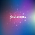 Astrology and numerology concept with zodiac signs and numbers over starry sky