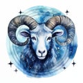 Astrology sign Aries. Starry sky, zodiac sign Aries. The color is blue, watercolor illustration Royalty Free Stock Photo