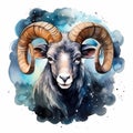 Astrology sign Aries. The color is blue, watercolor illustration. Starry sky, zodiac sign Aries Royalty Free Stock Photo