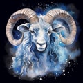 Astrology sign Aries. Starry sky, zodiac sign Aries. The color is blue, watercolor illustration Royalty Free Stock Photo