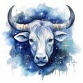 Astrology sign Taurus. The color is blue, watercolor illustration. Starry sky, zodiac sign Taurus Royalty Free Stock Photo