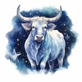 Astrology sign Taurus. Starry sky, zodiac sign Taurus. The color is blue, watercolor illustration Royalty Free Stock Photo