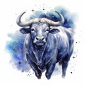 Astrology sign Taurus. Starry sky, zodiac sign Taurus. The color is blue, watercolor illustration Royalty Free Stock Photo