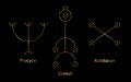 Astrology Stars, PROCYON or Canis Minor, GIENAH or Corvus, ALDEBARAN or Oculus Tauri. Set Hieroglyphic sign, hermetic kabbalistic Royalty Free Stock Photo