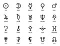 astrology symbol set. planet and asteroid symbol. astronomy and horoscope sign. isolated vector image