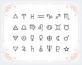 Astrology symbols and mystic signs. Set of astrological graphic design elements. Vector icons collection. Royalty Free Stock Photo