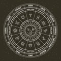 Astrology symbols and mystic signs. Zodiac circle with horoscope signs. Thin line vector design. Royalty Free Stock Photo